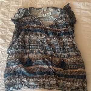 Lucky Brand Blue and Brown Patterned Tank Top